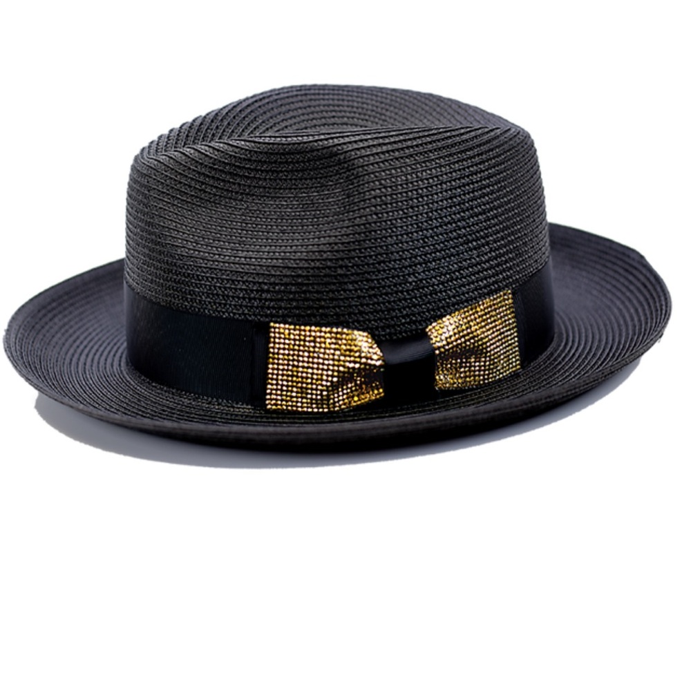 Black Fedora with Gold Bow Accent